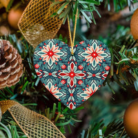 Floral Christmas Ceramic Ornament, Poinsettia Folk Art Heart Ornament, Vintage Botanical Holiday Heart Ornament, Festive Tree Decor Present
