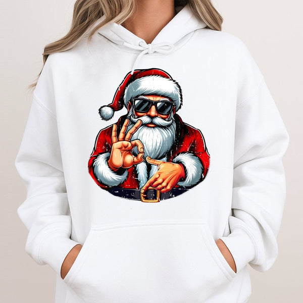 Humorous Meme Santa Sweatshirt, Cool Santa Hoodie, Holiday Graphic Hooded Pullover, Unisex Christmas Sweater, Winter Santa Cl