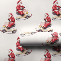 Watercolor Santa Scooter Gift Wrap, Santa Riding Scooter Wrapping Paper, Whimsical Christmas Wrapping Paper, Holiday Present Wrapping Paper