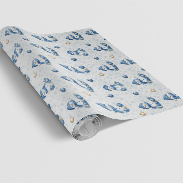 Bluebell Winter Gift Wrap Roll, Snowman Christmas Wrapping Paper, Festive Snowman Holiday Paper, Kids Xmas Gift Wrapping Pape