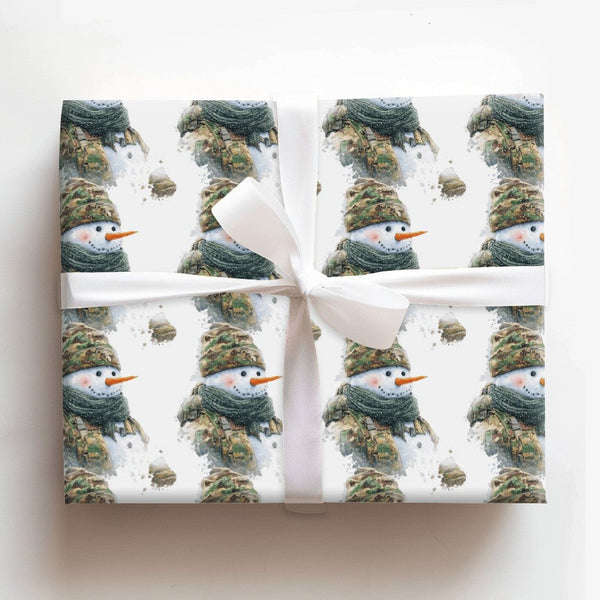 Tactical Soldier Christmas Gift Wrap, Military Camo Snowman Wrapping Paper, Army Veteran Holiday Paper, Festive Present Wrapp