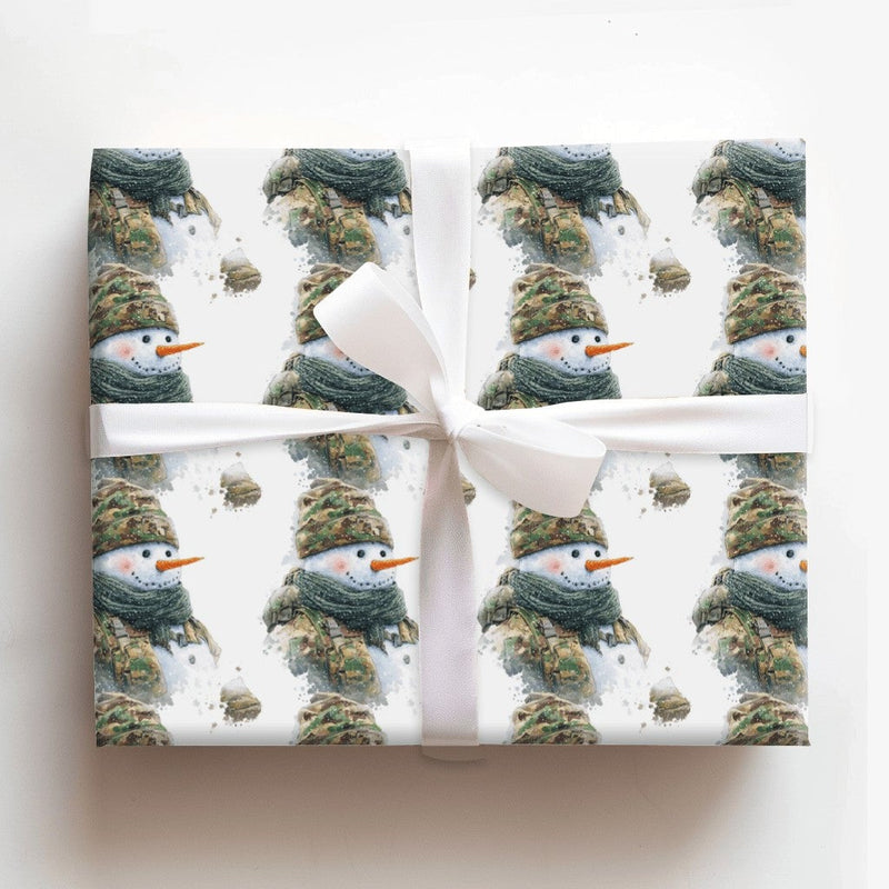 Tactical Soldier Christmas Gift Wrap, Military Camo Snowman Wrapping Paper, Army Veteran Holiday Paper, Festive Present Wrapping Paper, Present
