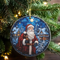 Snowy Village Christmas Ornament, Stained Glass Santa Ornament, Ceramic Santa Claus Decor, Winter Holiday Ornament, Family Keepsake Present