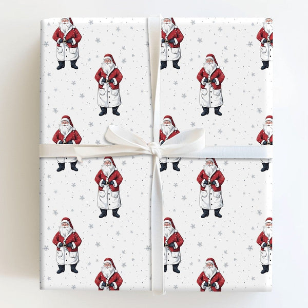 Vintage Christmas Gift Wrap, Classic Santa Claus Wrapping Paper, Red and White Holiday Wrapping Paper, Traditional Xmas Wrapp