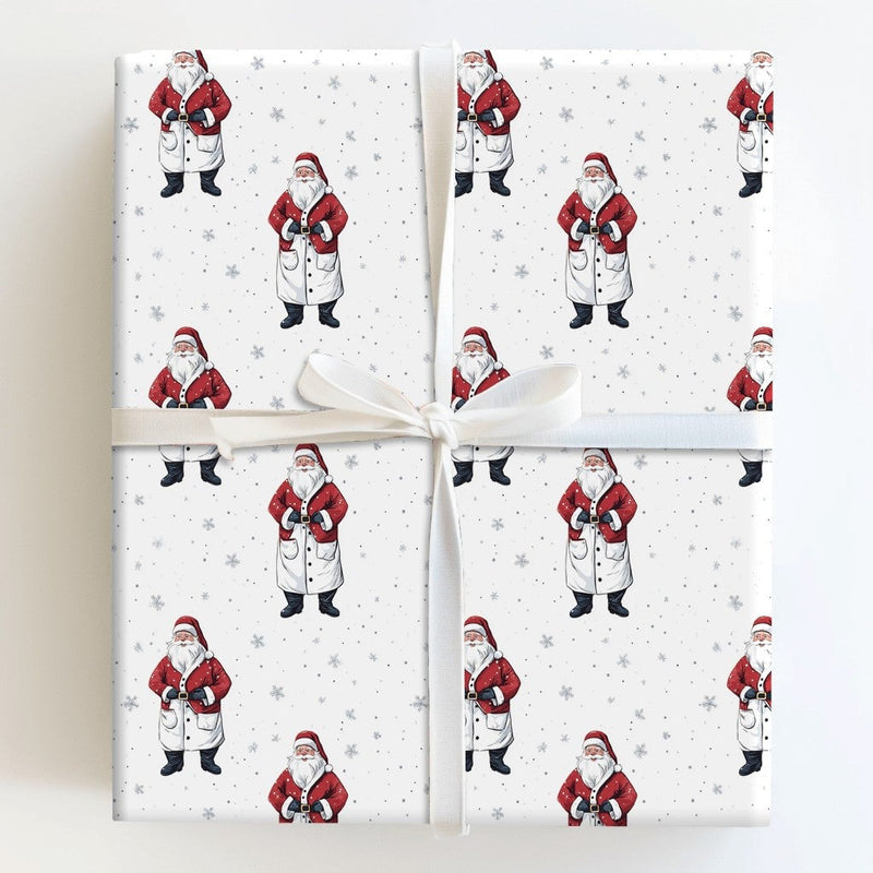 Vintage Christmas Gift Wrap, Classic Santa Claus Wrapping Paper, Red and White Holiday Wrapping Paper, Traditional Xmas Wrapping Paper Roll