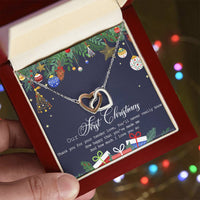 Couple Heart Pendant, Our First Christmas Interlocking Hearts Necklace, Romantic Christmas Present for Wife or Girlfriend, Double Heart Jewelry
