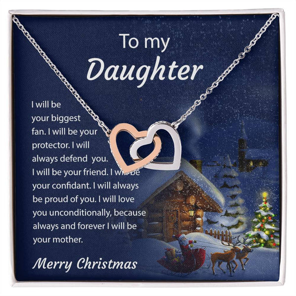 Crystal Heart Pendant Necklace, Daughter Interlocking Hearts Necklace, Two Hearts Jewelry, Sentimental Christmas Holiday Pres