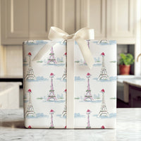 Eiffel Tower Watercolor Gift Wrap, Christmas in Paris Wrapping Paper, French Holiday Present Wrap, Festive Winter Cityscape Gift Wrap Roll
