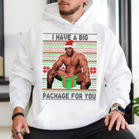 Humorous Adult Meme Holiday Sweatshirt, Big Package Ugly Christmas Hoodie, Sarcastic Dirty Santa Gag Present Pullover, Naughty Xmas Hoodie