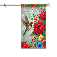Seasons Greetings Poinsettia Yard Flag, Hummingbird Christmas Garden Flag, Double-Sided Holiday Bird Outdoor Banner, Winter Lawn Flag