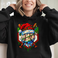 Christmas Baseball Hoodie, Santa Hat Drip Baseball Hoodie, Holiday Baseball Fan Sweatshirt, Winter Sports Hooded Sweatshirt, Ball Fan Present