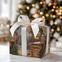 Snowy Village Street Holiday Gift Wrap, Vintage Toy Shop Christmas Wrapping Paper, Nostalgic Town Wrapping Paper
