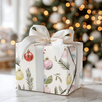 Winter Pine Christmas Wrapping Paper, Watercolor Ornaments Wrapping Paper, Botanical Holiday Wrapping Paper Roll, Festive Present Gift Wrap