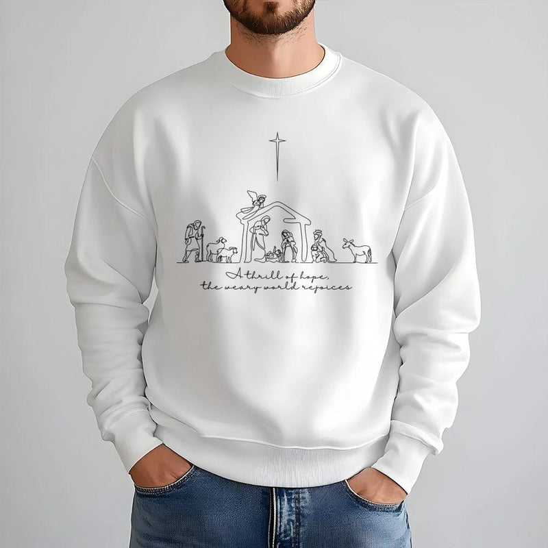 Minimalist Nativity Christmas Sweatshirt, A Thrill of Hope Sweatshirt, Christian Faith Sweatshirt, Line Art Nativity Crewneck, Holiday Present