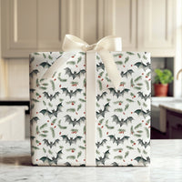 Spooky Bat and Holly Gift Wrap, Gothic Christmas Wrapping Paper, Alternative Holiday Gift Wrapping Paper, Creepy Adorable Xmas Present Wrap