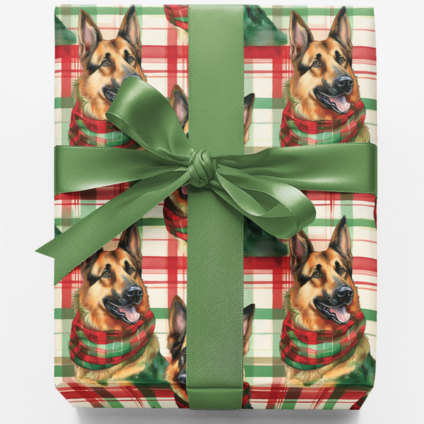 Plaid Dog Christmas Gift Wrap, German Shepherd Wrapping Paper, Festive German Shepherd Wrapping Paper, Holiday Pet Lover Wrap