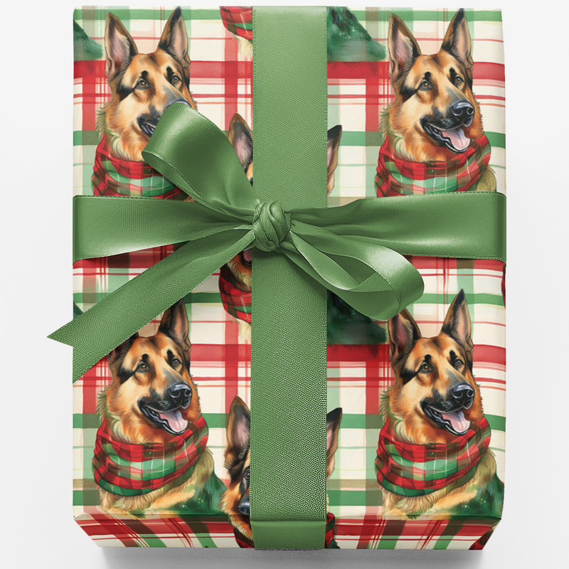 Plaid Dog Christmas Gift Wrap, German Shepherd Wrapping Paper, Festive German Shepherd Wrapping Paper, Holiday Pet Lover Wrapping Paper