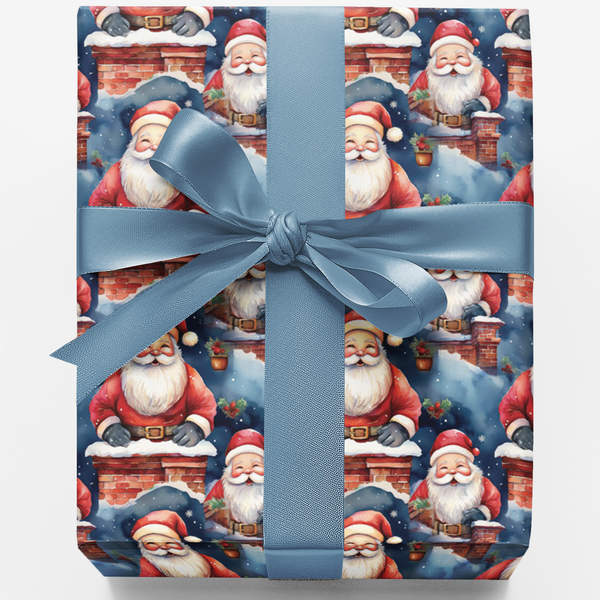 Vintage Christmas Gift Wrap Roll, Retro Santa on Chimney Wrapping Paper, Santa Claus Holiday Wrapping Paper, Festive Gift Wra