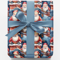 Vintage Christmas Gift Wrap Roll, Retro Santa on Chimney Wrapping Paper, Santa Claus Holiday Wrapping Paper, Festive Gift Wrapping Paper