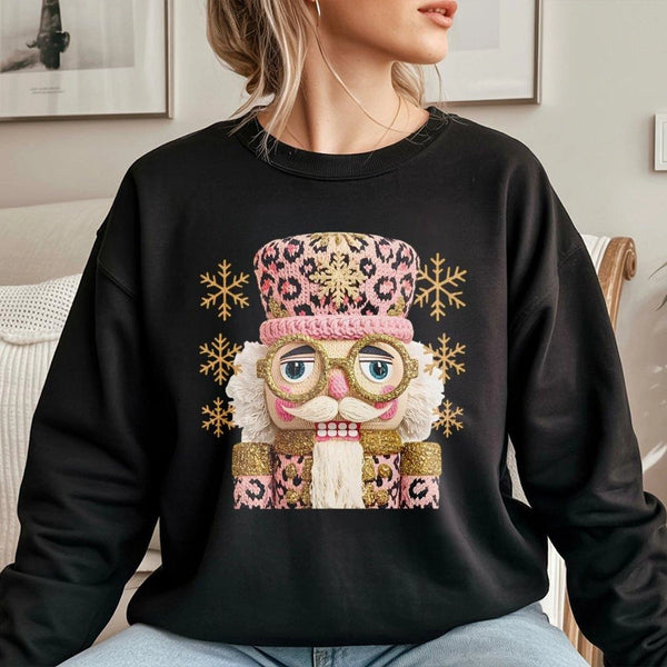Preppy Crochet Aesthetic Holiday Crewneck, Pink Nutcracker Christmas Sweatshirt, Adorable Winter Pullover Sweatshirt, Xmas Gr