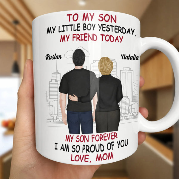 Custom Mother and Son Coffee Mug, To My Son Mug, Proud Mom Illustration Ceramic Cup, Sentimental Birthday Christmas Present f