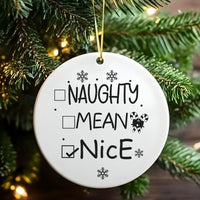 Humorous Holiday Ceramic Ornament, Naughty Mean Nice Checklist Christmas Ornament, Adorable Santa List Tree Ornament, Novelty Xmas Keepsake