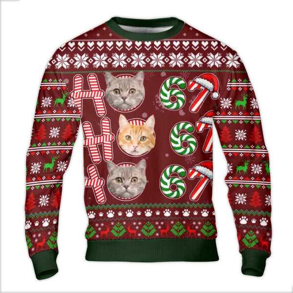Personalized Pet Portrait Ugly Sweater, Custom Cat Photo Ugly Christmas Sweater, Humorous Cat Lover Holiday Sweatshirt, Custo