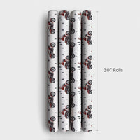 Red Motorcycle Christmas Gift Wrap, Biker Santa Wrapping Paper, Pine Tree Winter Santa Wrapping Paper, Holiday Biker Gift Wrap Roll