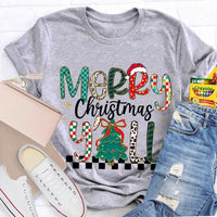 Colorful Christmas Tree Typography Tee, Merry Christmas Y'all Shirt, Southern Holiday Graphic T-Shirt, Family Xmas Apparel Present