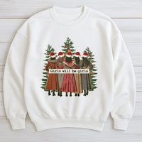 Retro Christmas Tree Sweatshirt, Girls Will Be Girls Sweatshirt, Feminist Holiday Sweatshirt, Adorable Xmas Tree Crewneck, Best Friend Present