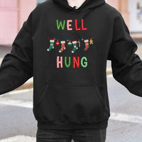 Humorous Innuendo Holiday Hoodie, Well Hung Christmas Hoodie, Naughty Xmas Graphic Hoodie, Adult Humor Winter Sweatshirt, Novelty Holiday Present