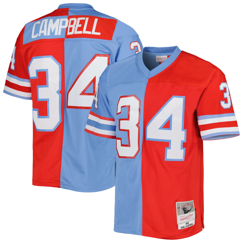 Houston Oilers Earl Campbell Red/Light Blue Gridiron Classics 1980 Split Legacy Replica Jersey