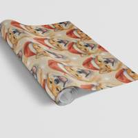 Santa Hat Dog Holiday Gift Wrap, Shiba Inu Christmas Wrapping Paper, Festive Puppy Wrapping Paper, Adorable Dog Lover Christmas Gift Wrap Roll