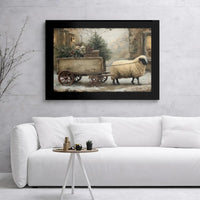 Rustic Farmhouse Christmas Canvas, Winter Sheep Canvas Wall Art, Holiday Sheep Canvas Print, Farm Animal Winter Scene Canvas Decor