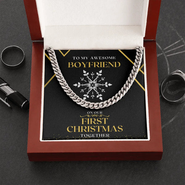 Mens Cuban Link Chain, First Christmas Together Boyfriend Necklace, Polished Stainless Steel Chain, Romantic Christmas Presen