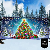 Double Sided Holiday Winter Flag, Merry Christmas Tree House Flag, Festive Season Garden Flag, Merry Xmas Outdoor Porch Decor