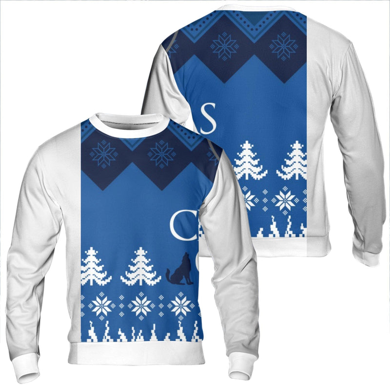 Nordic Winter Pattern Wildlife Crewneck, Howling Wolf Ugly Christmas Sweatshirt, Forest Animal Holiday Sweater, Nature Lover Pullover