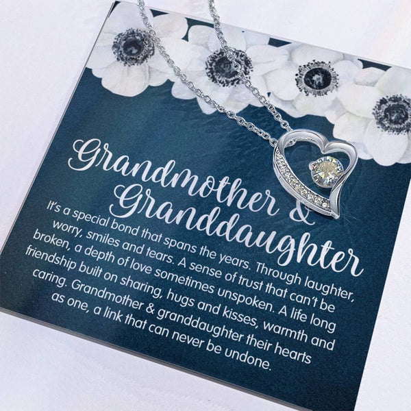 Forever Love Heart CZ Pendant Necklace, Grandmother and Granddaughter Necklace, 14k White Gold Finish Jewelry, Birthday Chris
