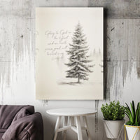 Snowy Pine Tree Religious Canvas Art, Glory to God Luke 2:14 Canvas, Christian Christmas Canvas Print, Winter Scripture Wall Decor Present