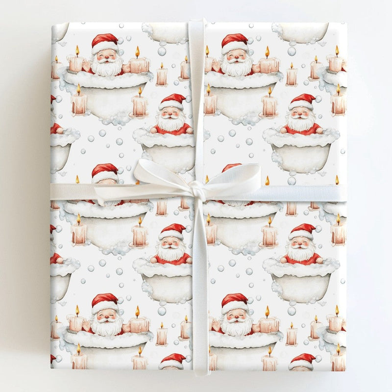 Spa Day Christmas Gift Wrap, Bubble Bath Santa Wrapping Paper, Humorous Bathtub Santa Present Paper, Whimsical Holiday Gift Wrapping Paper