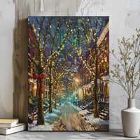 Winter Night Cityscape Wall Art, Christmas Street Digital Download, Festive Snowy Street Scene Poster, Holiday Home Printable Decor