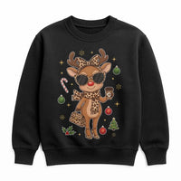 Leopard Print Reindeer Sweatshirt, Boujee Reindeer Sweatshirt, Christmas Deer Holiday Crewneck, Adorable Winter Pullover Reindeer Sweatshirt