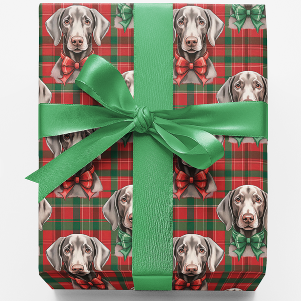 Plaid Dog Christmas Gift Wrap, Weimaraner Dog Wrapping Paper, Festive Canine Wrapping Paper, Dog Lover Holiday Gift Wrap, Pet