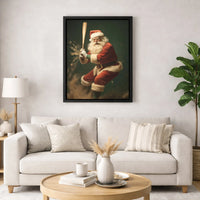 Action Sports Holiday Canvas, Santa Claus Baseball Canvas Print, Christmas Baseball Wall Art, Humorous Santa Sports Fan Canvas Wall Decor