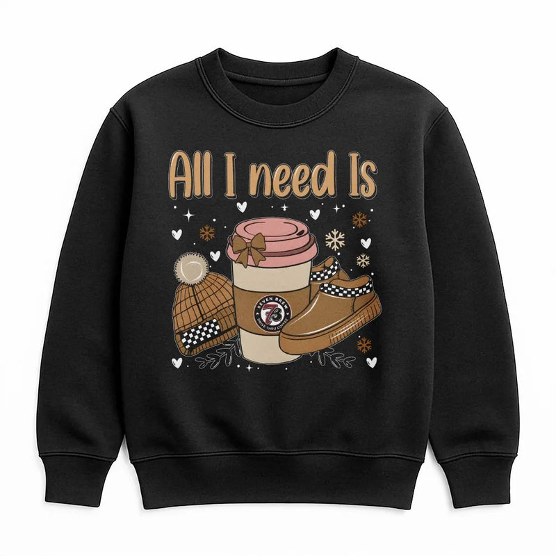 Comfy Coffee and Beanie Graphic, All I Need Is Sweatshirt, Winter Snowflake Crewneck, Retro Christmas Vibes Pullover, Holiday Present for Her