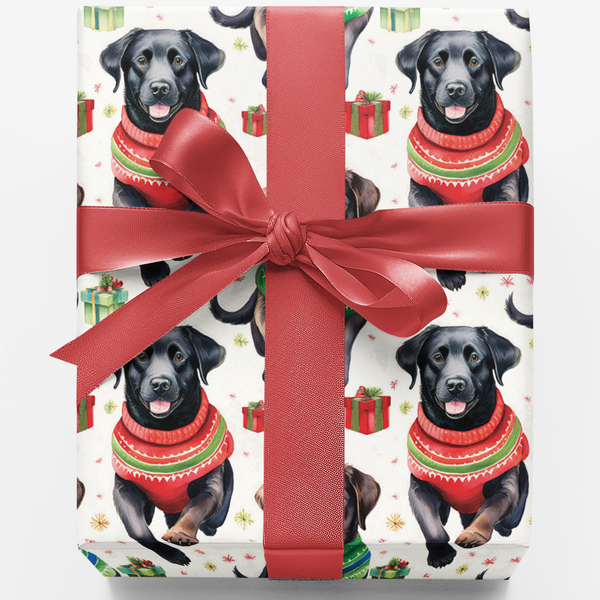 Adorable Dog Holiday Gift Wrap, Black Labrador Christmas Wrapping Paper, Black Lab Present Wrapping Paper, Dog Lover Holiday 