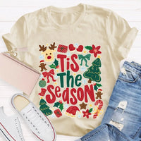 Festive Holiday Graphic Tee, Tis the Season Reindeer Christmas Tree Shirt, Retro Winter Christmas Shirt, Merry Xmas Present for Her