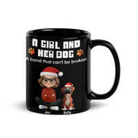 Girl and Dog Santa Hats Christmas Mug, Personalized Dog Mom Ceramic Mug, Custom Holiday Pet Coffee Cup, Xmas Present for Dog Lovers