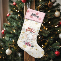 My First Xmas Holiday Stocking, Baby Elephant Christmas Stocking, Custom Snowflake Velboa Stocking, Fireplace Mantle Decor, Baby Keepsake