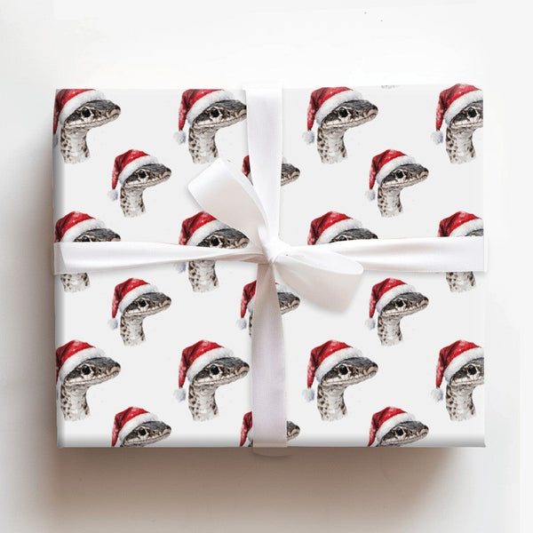 Santa Hat Reptile Holiday Gift Wrap, Snake Christmas Wrapping Paper, Watercolor Serpent Wrapping Paper, Humorous Animal Festi